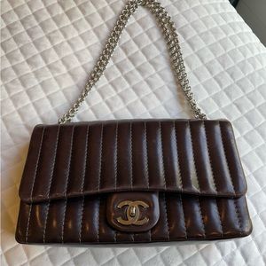 SOLD Authentic Chanel Brown Vertical Stitch Flap Handbag